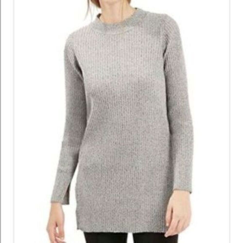 Topshop Nordstrom Light Gray Ribbed Mock Neck Marl Tunic Sweater S 4-6 NWT